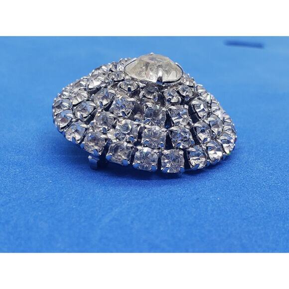 Vintage Weiss Domed Rhinestone Brooch Pin Silvertone Layered Dimensional Signed - Picture 9 of 14